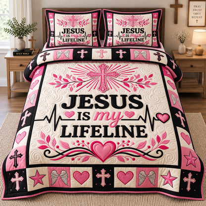 Radiant Heartbeat Cross 3-Piece Quilted Bedding Set GFTOTP21784