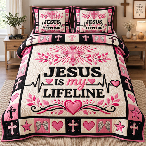 Radiant Heartbeat Cross 3-Piece Quilted Bedding Set GFTOTP21784