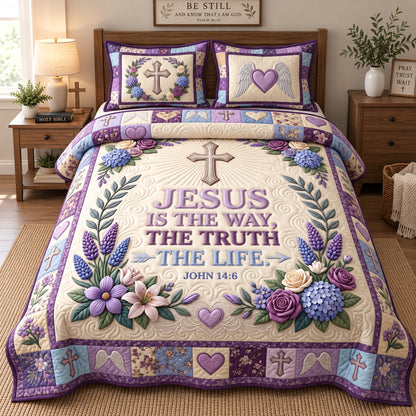 Purple Floral Grace 3-Piece Quilted Bedding Set GFTOTP21785