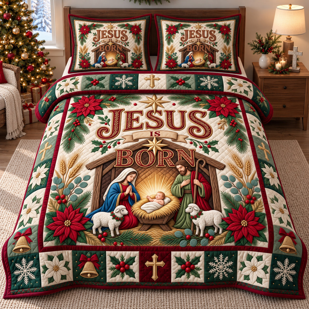 Jesus Is Born 3-Piece Quilted Bedding Set GFTOTP21788