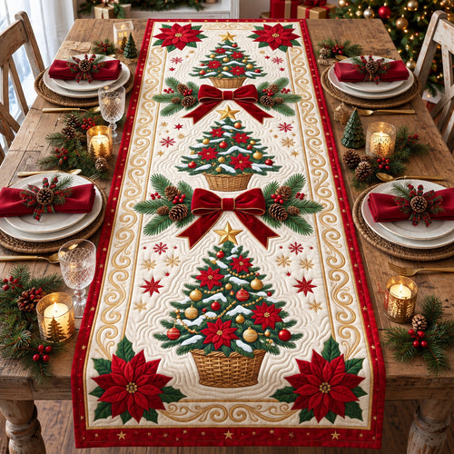Poinsettia Pine Tree Quilted Table Runner GFTOTP21796