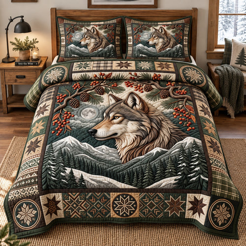 Rustic Forest Wolf 3-Piece Quilted Bedding Set GFTOTP21813