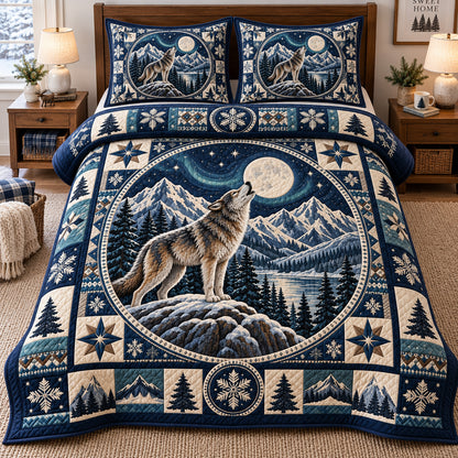 Howling Moon Wolf 3-Piece Quilted Bedding Set GFTOTP21814
