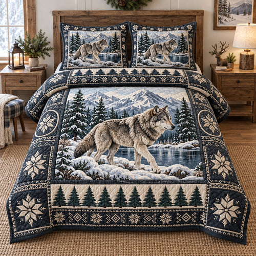 Snowy Mountain Wolf 3-Piece Quilted Bedding Set GFTOTP21815