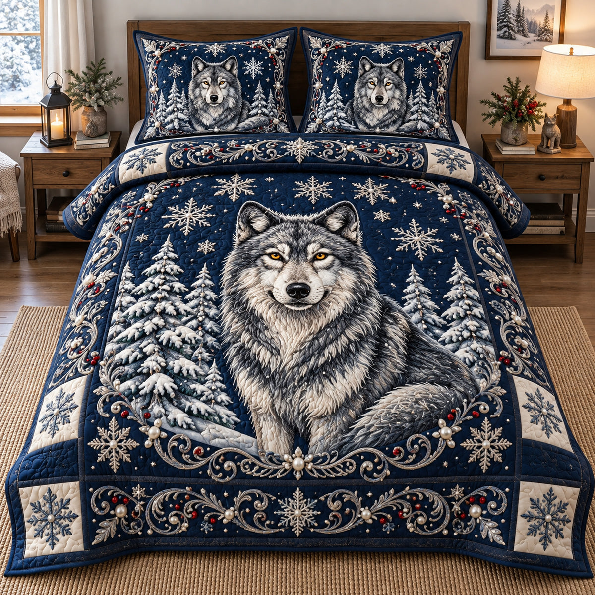 Royal Frost Wolf 3-Piece Quilted Bedding Set GFTOTP21816