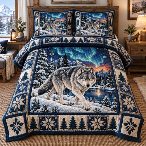 Aurora Night Wolf 3-Piece Quilted Bedding Set GFTOTP21817