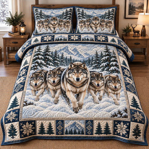 Running Wolf Pack 3-Piece Quilted Bedding Set GFTOTP21818