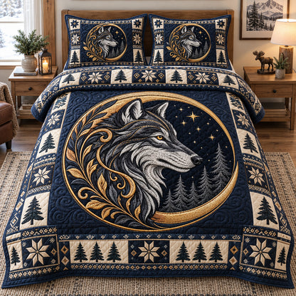 Celestial Wolf Emblem 3-Piece Quilted Bedding Set GFTOTP21819