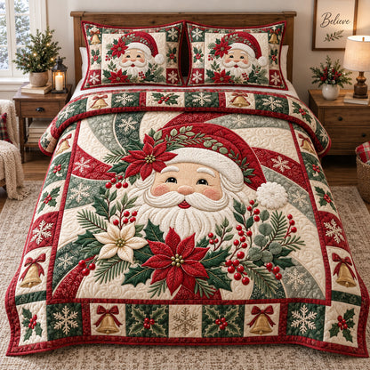 Poinsettia Santa Swirl 3-Piece Quilted Bedding Set GFTOTP21821