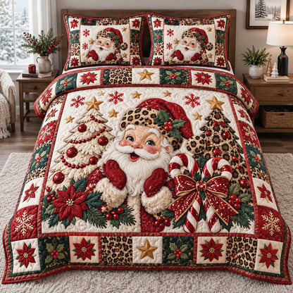 Leopard Merry Santa 3-Piece Quilted Bedding Set GFTOTP21824