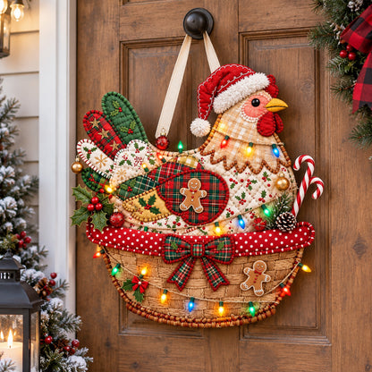 Christmas Hen Basket Custom Shape Quilted Door Hanger GFTOTP21867