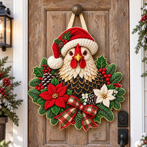 Santa Chicken Wreath Custom Shape Quilted Door Hanger GFTOTP21868