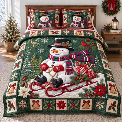 Sledding Snowman 3-Piece Quilted Bedding Set GFTOTP21873