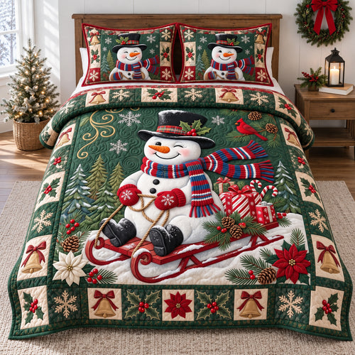 Sledding Snowman 3-Piece Quilted Bedding Set GFTOTP21873