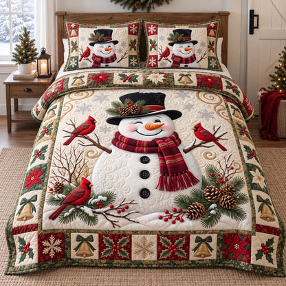 Cardinal Snowman 3-Piece Quilted Bedding Set GFTOTP21874