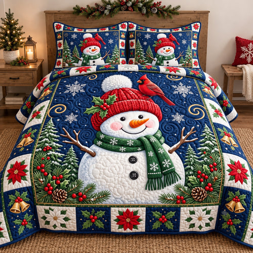 Cheerful Snowman 3-Piece Quilted Bedding Set GFTOTP21876