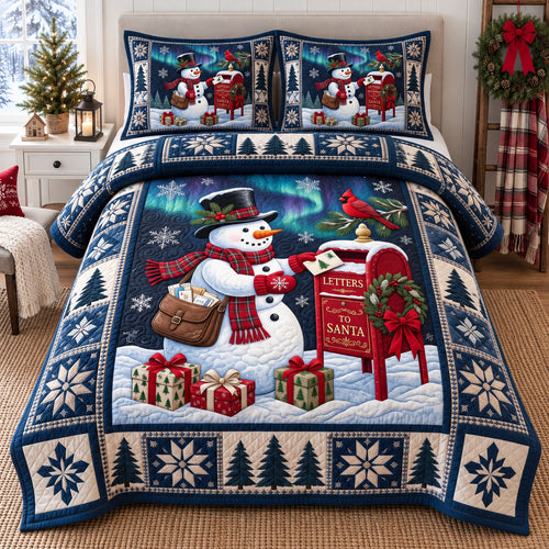 Snowman Mailbox 3-Piece Quilted Bedding Set GFTOTP21877