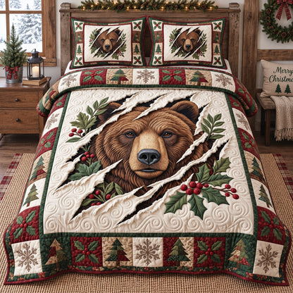 Festive Brown Bear 3-Piece Quilted Bedding Set GFTOTP21878