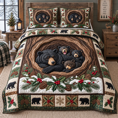 Winter Bear Family 3-Piece Quilted Bedding Set GFTOTP21879