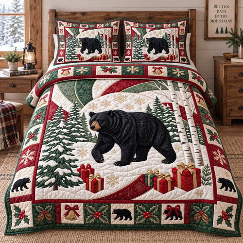 Holiday Black Bear 3-Piece Quilted Bedding Set GFTOTP21880