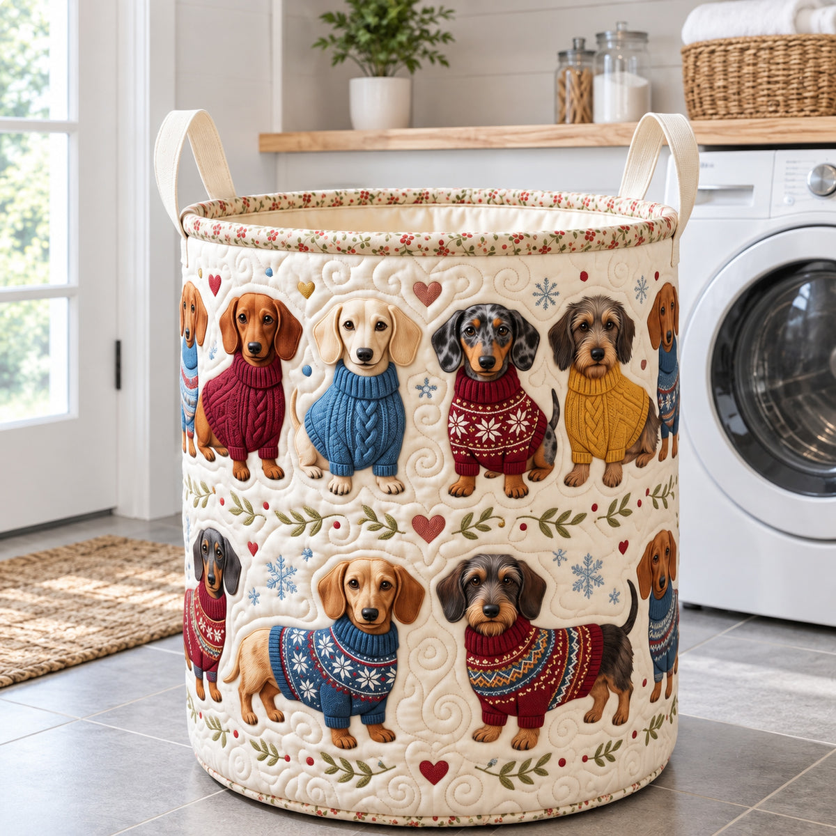 Vintage Dachshund Crew Quilted Laundry Basket GFTOTP21883