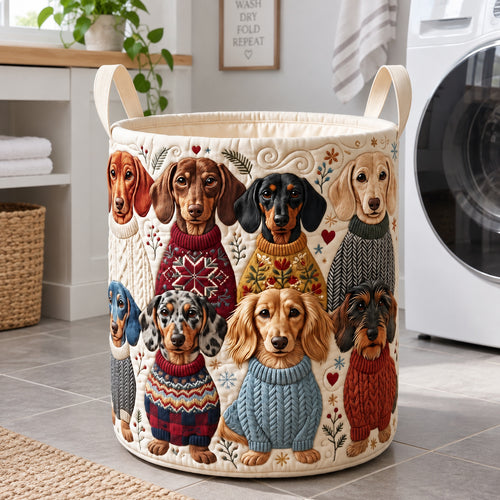 Vintage Dachshund Crew Quilted Laundry Basket GFTOTP21884