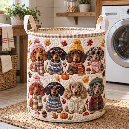 Autumn Dachshund Crew Quilted Laundry Basket GFTOTP21886