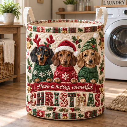Christmas Dachshund Crew Quilted Laundry Basket GFTOTP21887