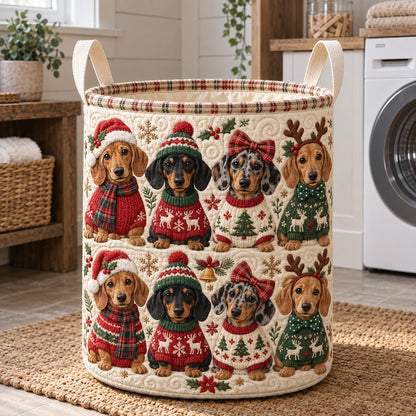 Christmas Dachshund Crew Quilted Laundry Basket GFTOTP21888