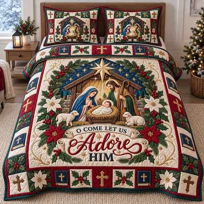 Adore Him Nativity 3-Piece Quilted Bedding Set GFTOTP21916