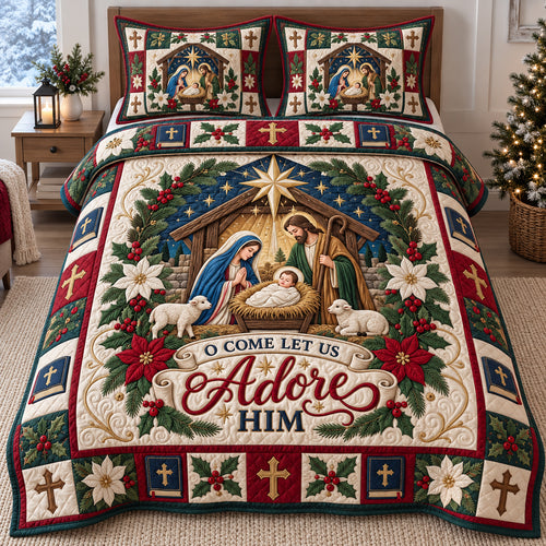 Adore Him Nativity 3-Piece Quilted Bedding Set GFTOTP21916