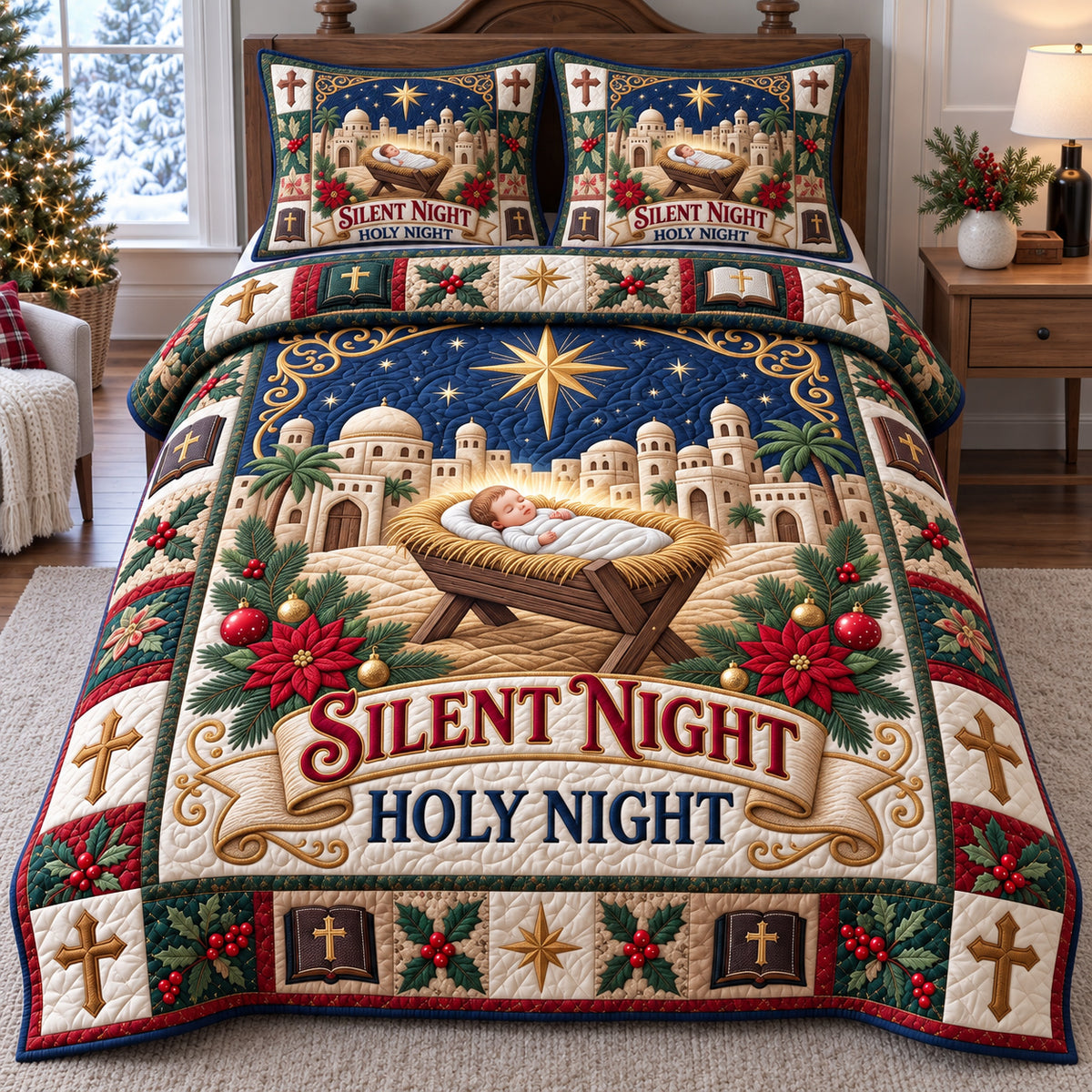 Silent Night Nativity 3-Piece Quilted Bedding Set GFTOTP21917