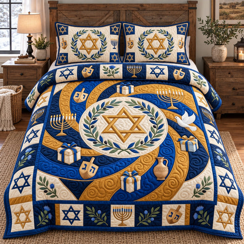 Golden Star Swirl 3-Piece Quilted Bedding Set GFTOTP21919