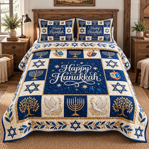 Hanukkah Patchwork 3-Piece Quilted Bedding Set GFTOTP21920