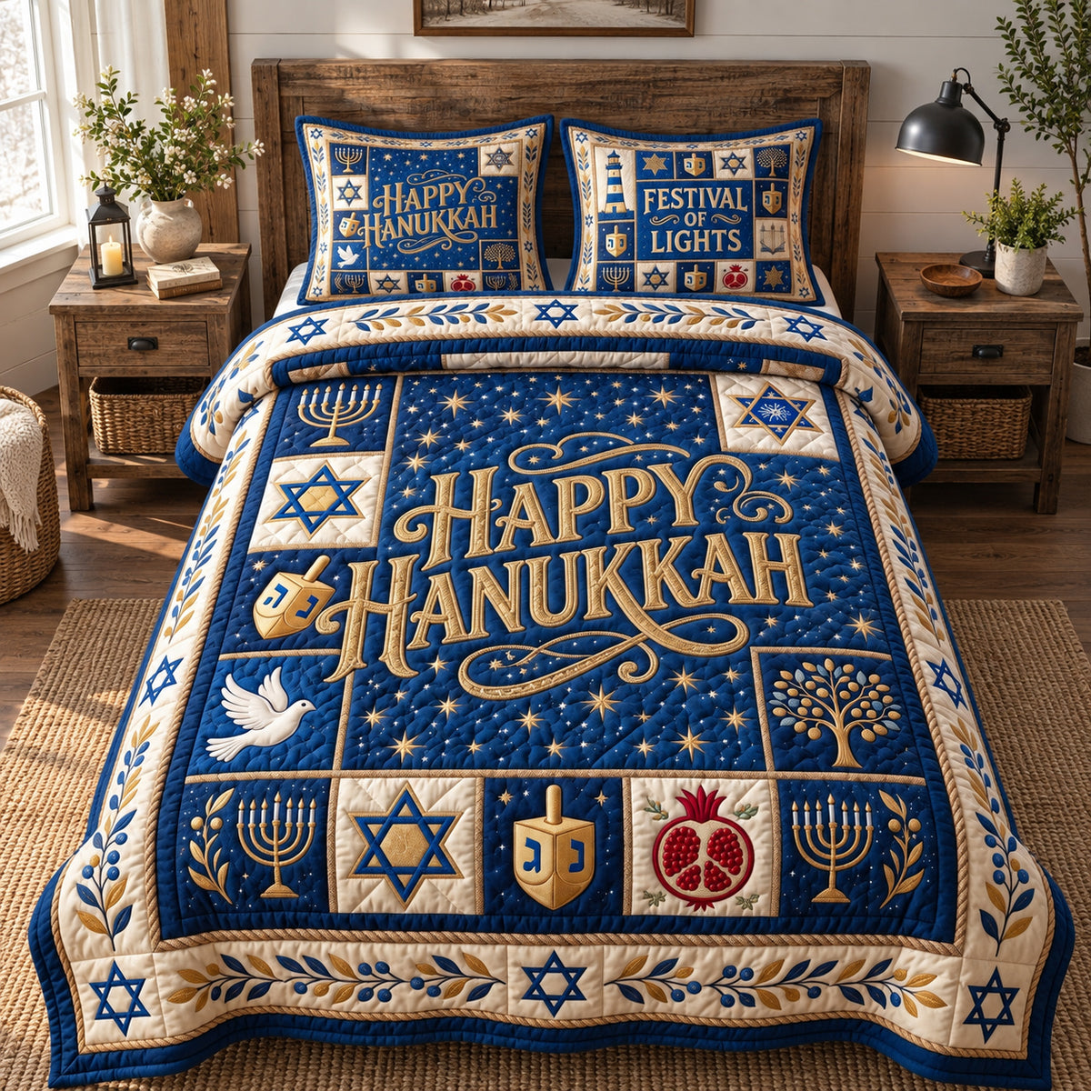 Starry Hanukkah Night 3-Piece Quilted Bedding Set GFTOTP21921