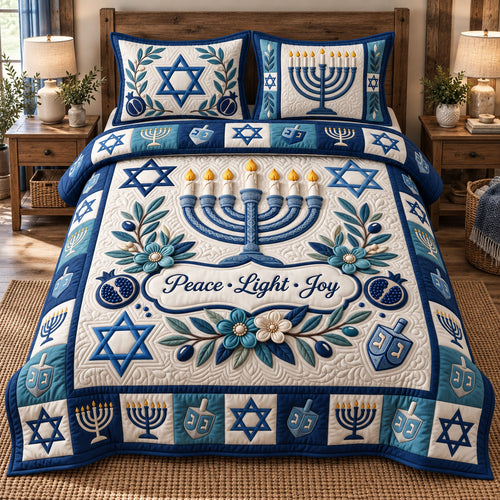 Floral Menorah Peace 3-Piece Quilted Bedding Set GFTOTP21922