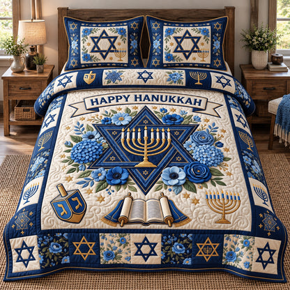 Floral Hanukkah Star 3-Piece Quilted Bedding Set GFTOTP21923