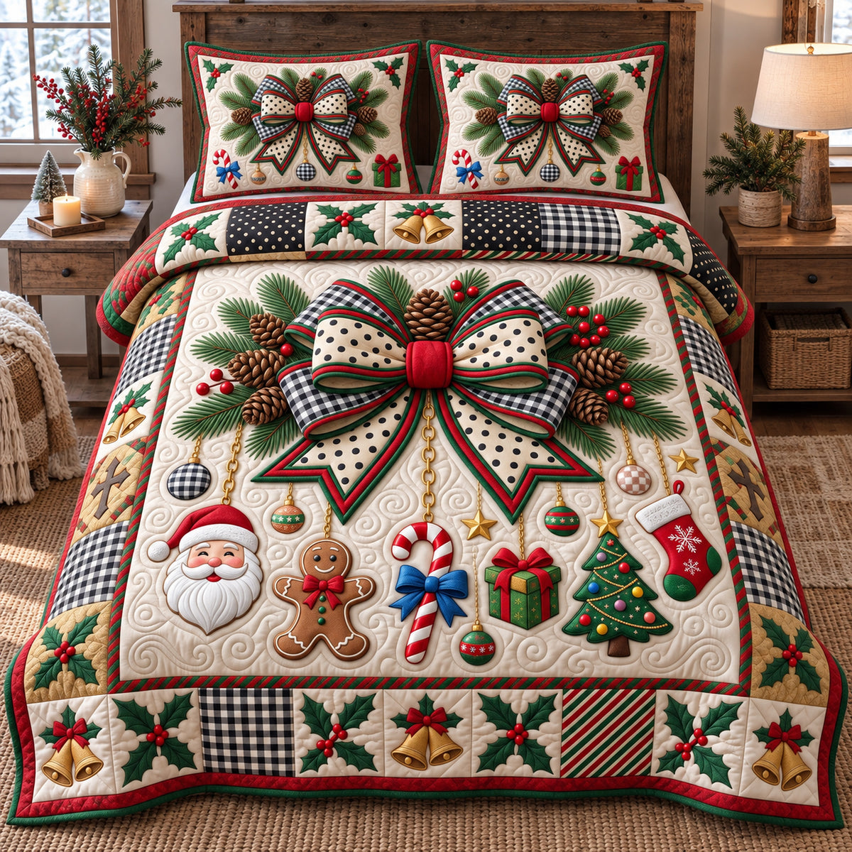 Giant Christmas Bow 3-Piece Quilted Bedding Set GFTOTP21925