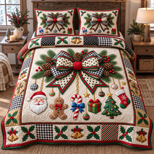 Giant Christmas Bow 3-Piece Quilted Bedding Set GFTOTP21925