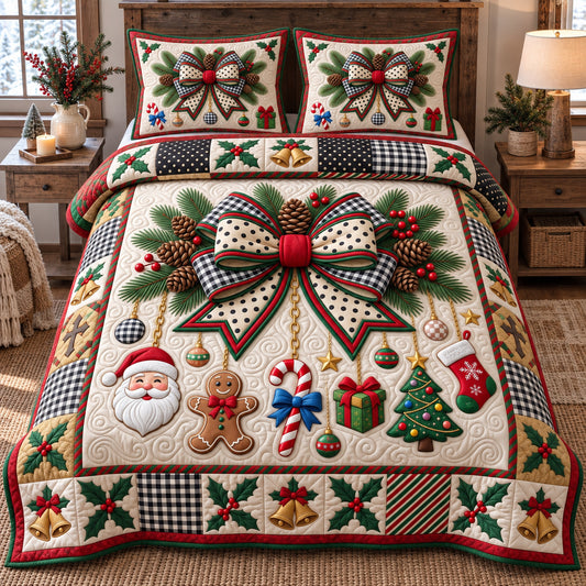 Giant Christmas Bow 3-Piece Quilted Bedding Set GFTOTP21925