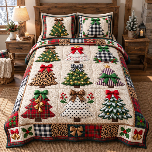 Patchwork Christmas Trees 3-Piece Quilted Bedding Set GFTOTP21926