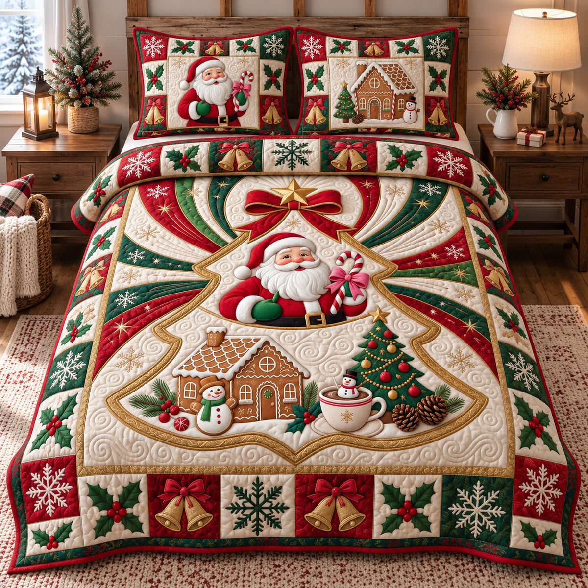 Festive Santa Claus 3-Piece Quilted Bedding Set GFTOTP21928