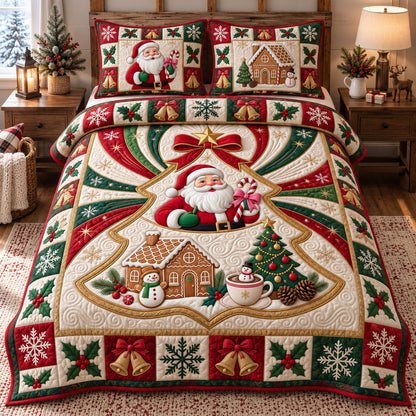 Festive Santa Claus 3-Piece Quilted Bedding Set GFTOTP21928