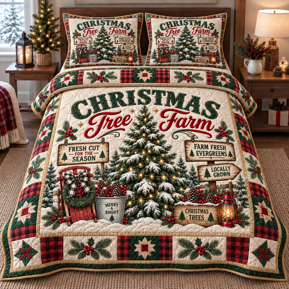 Christmas Tree Farm 3-Piece Quilted Bedding Set GFTOTP21929