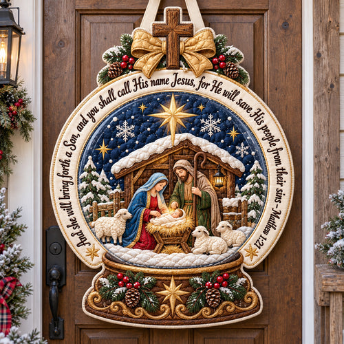 Snow Globe Nativity Custom Shape Quilted Door Hanger GFTOTP21931