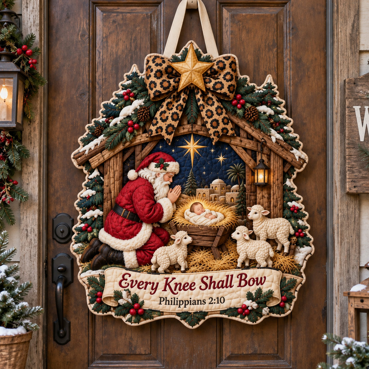 Kneeling Santa Nativity Custom Shape Quilted Door Hanger GFTOTP21932