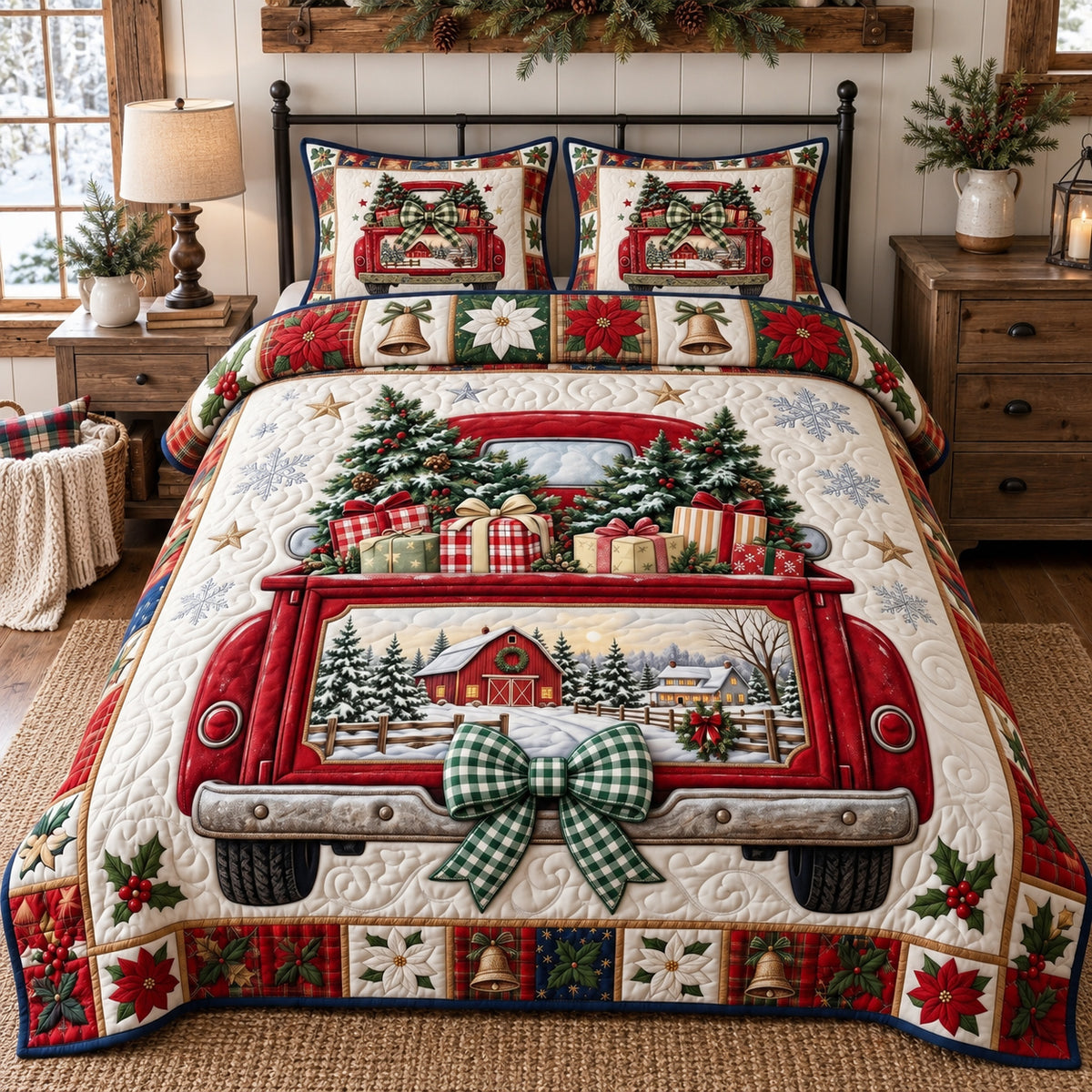 Festive Farm Truck 3-Piece Quilted Bedding Set GFTOTP21963