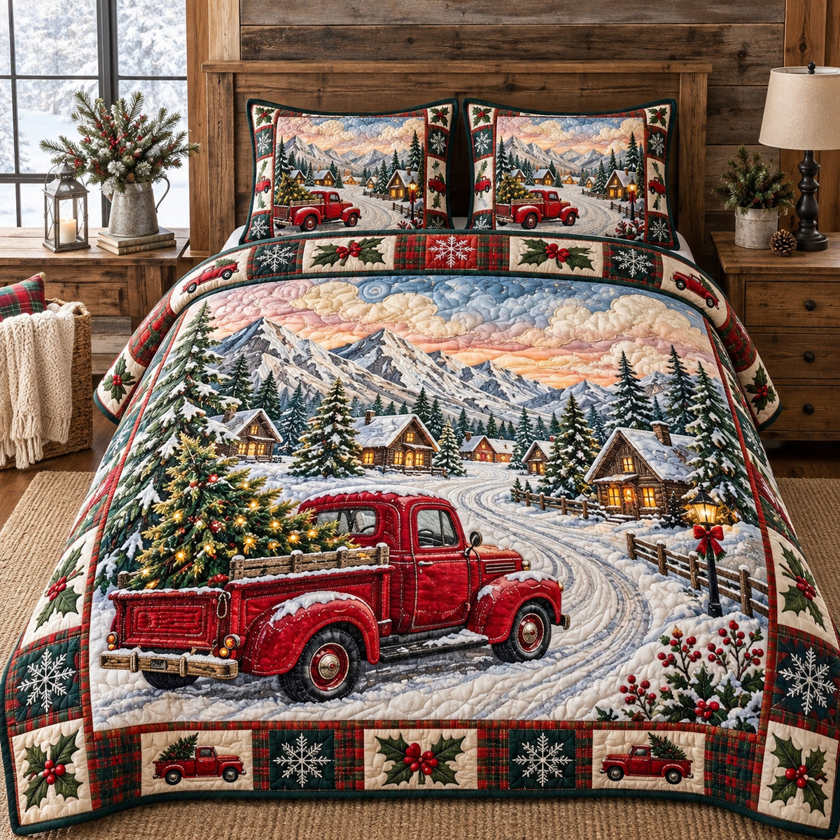 Winter Village Truck 3-Piece Quilted Bedding Set GFTOTP21964