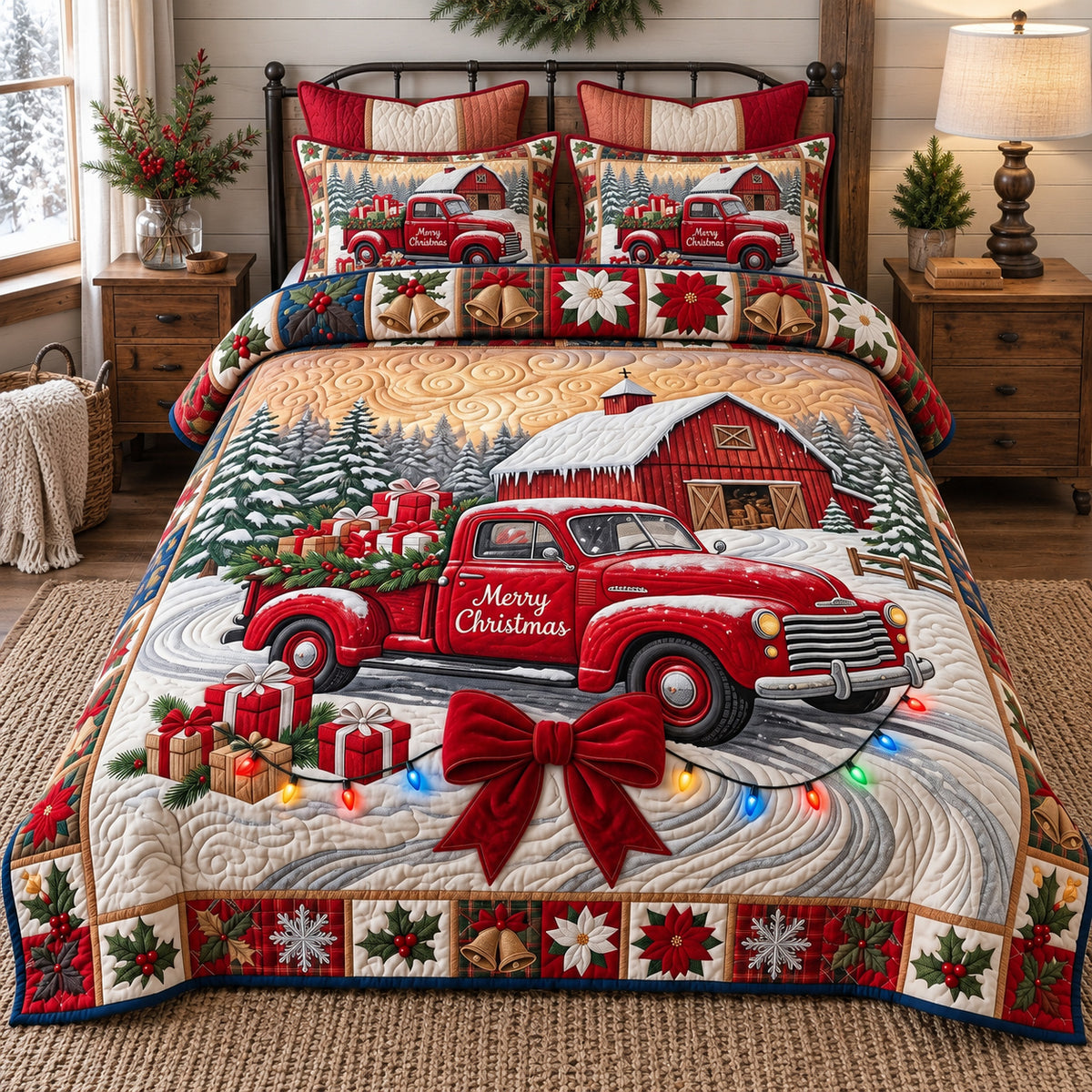 Red Barn Truck 3-Piece Quilted Bedding Set GFTOTP21966