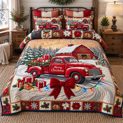 Red Barn Truck 3-Piece Quilted Bedding Set GFTOTP21966